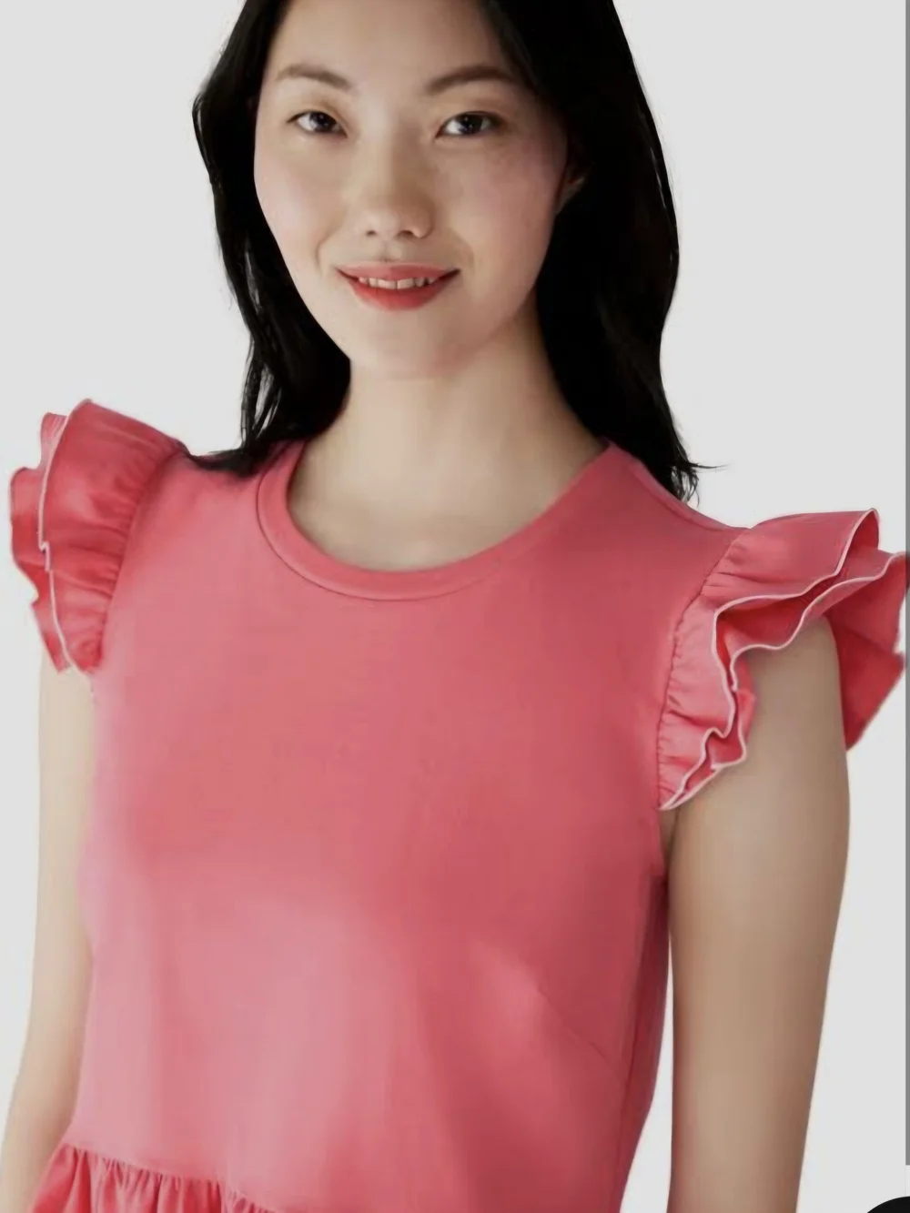 Kate Spade New York Cotton Peplum Ruffle Sleeve Tee Deep Dahlia Pink - S